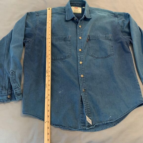 Vintage Levis Denim Shirt Mens Large Blue Long Sleeve Button Front Western 90s - Picture 8 of 10